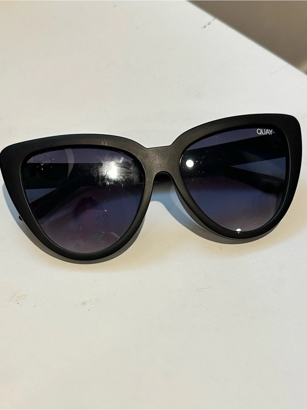 Quay Australia Matte Black Cat-Eye Sunglasses with Dark Gradient Lenses